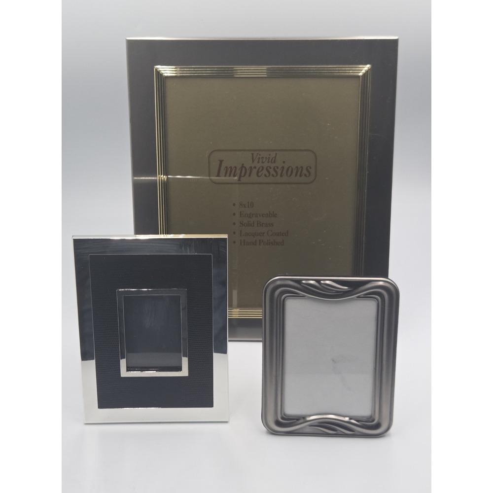 Set of 3 Silver/ Gold Metal Photo Frames Various Sizes Freestanding Portrait